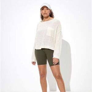 American Eagle Creme Slouchy Crew Knit Lightweight Boho Beachy Sweater Size S